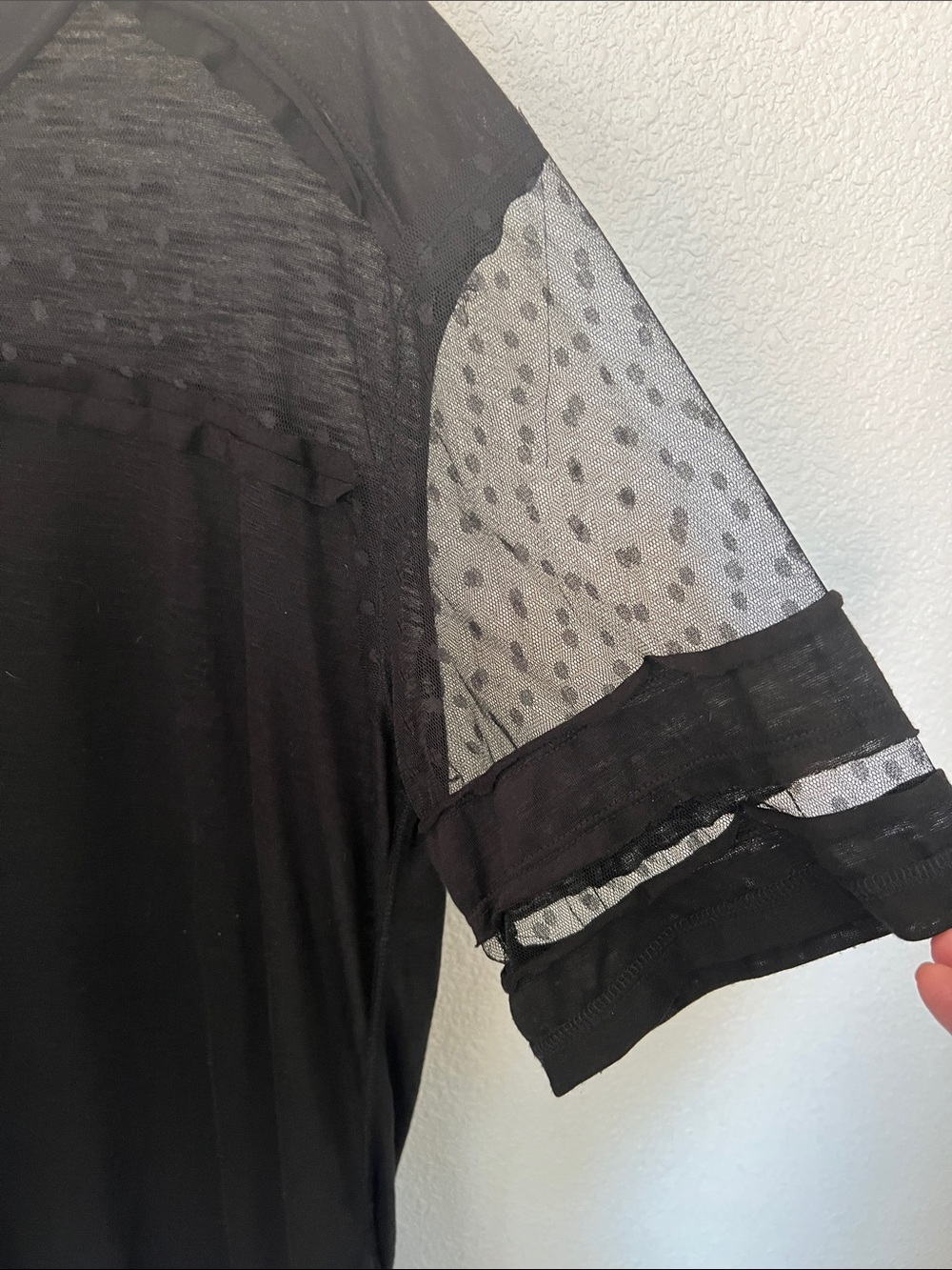 NWOT 3 pcUmgee Black Short Sleeve Sheer Dot and lace 👗 and locket & bag size Med - Picture 3 of 14
